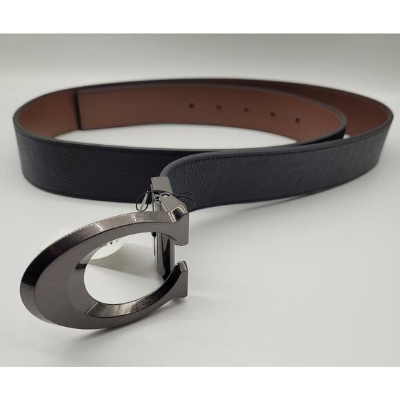 Coach NWT Mens Signature Cut to Size Reversible Leather Belt Black/Dark Saddle - Picture 1 of 10